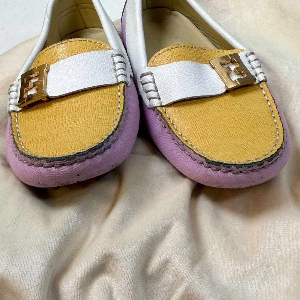 Girls Fendi Loafers Size 12.5/13 Pink Colorful Designer Yellow White